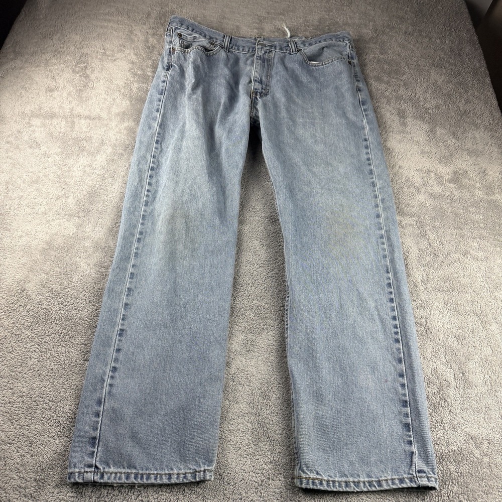 Levis 505 Classic Straight Leg Jeans Mens 38x32 Blue Light Wash Mid‎ Rise